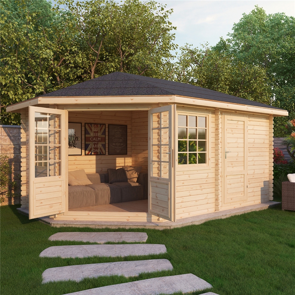 17 X 10 5m X 3m Premier Plus Corner Log Cabin Double Doors