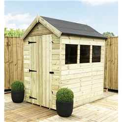 7 X 4 Premier Apex Garden Shed - 12mm Tongue And Groove Walls - Pressure Treated - Single Door - 3 Windows + Safety Toughened Glass  - 12mm Tongue And Groove Walls, Floor And Roof