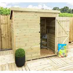 6 X 6 Pent Garden Shed -12mm Tongue And Groove Walls - Pressure Treated - Single Door - Windowless