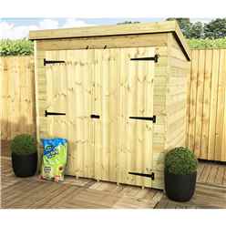 6 X 5 Pent Garden Shed - 12mm Tongue And Groove Walls - Pressure Treated - Double Door Centre - Windowless