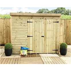 7 X 4 Pent Garden Shed - 12mm Tongue And Groove Walls - Pressure Treated -  Double Doors - Windowless