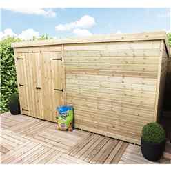 10 X 8 Pent Garden Shed - 12mm Tongue And Groove Walls - Pressure Treated - Double Doors - Windowless