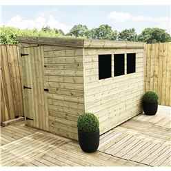 7 X 6 Reverse Pent Garden Shed - 12mm Tongue And Groove Walls - Pressure Treated - Single Side Door - 3 Windows + Safety Toughened Glass