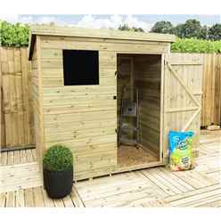 5 X 5 Pent Garden Shed - 12mm Tongue And Groove Walls - Pressure Treated - Single Door - 1 Window + Safety Toughened Glass