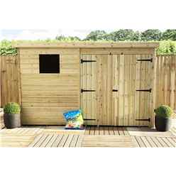 10 X 4 Large Pent Garden Shed - 12mm Tongue And Groove Walls - Pressure Treated - Double Doors - 1 Window + Safety Toughened Glass