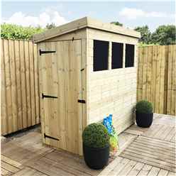 6 X 3 Pent Garden Shed - 12mm Tongue And Groove Walls - Pressure Treated - Single Door - 3 Windows + Safety Toughened Glass