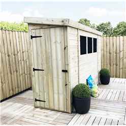 6 X 3 Reverse Pent Garden Shed - 12mm Tongue And Groove Walls - Pressure Treated - Single Door - 3 Windows + Safety Toughened Glass