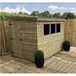 6 X 5 Reverse Pent Garden Shed - 12mm Tongue And Groove Walls - Pressure Treated - Single Door - 3 Windows + Safety Toughened Glass