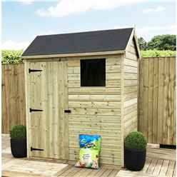 4 X 6 Reverse Apex Premier Garden Shed - 12mm Tongue And Groove Walls - Pressure Treated - Single Door - 1 Window - Safety Toughened Glass