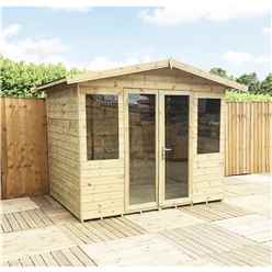 9 X 8 Pressure Treated Apex Garden Summerhouse - 12mm Tongue And Groove - Overhang - Higher Eaves And Ridge Height - Toughened Safety Glass - Euro Lock With Key + Super Strength Framing