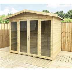 10 X 6 Pressure Treated Tongue & Groove Apex Summerhouse - Long Windows - With Higher Eaves And Ridge Height + Overhang + Toughened Safety Glass + Euro Lock With Key + Super Strength Framing