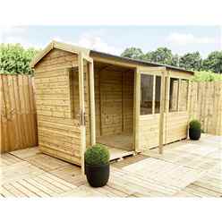 10 X 8 Reverse Pressure Treated Apex Garden Summerhouse - 12mm Tongue And Groove - Overhang - Higher Eaves And Ridge Height - Toughened Safety Glass - Euro Lock With Key + Super Strength Framing