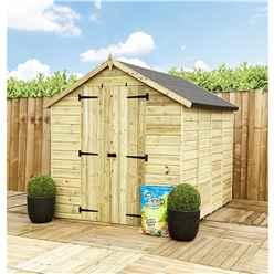 7 X 6  Super Saver Apex Shed - 12mm Tongue And Groove Walls - Pressure Treated - Low Eaves - Double Doors - Windowless