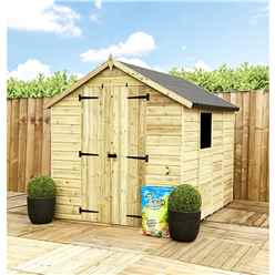 4 X 4  Super Saver Apex Shed - 12mm Tongue And Groove Walls - Pressure Treated - Low Eaves - Double Doors - 1 Window