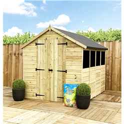 10 X 4  Super Saver Apex Shed - 12mm Tongue And Groove Walls - Pressure Treated - Low Eaves - Double Doors - 3 Windows