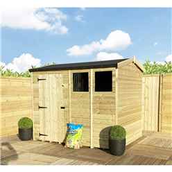 8 X 6  Reverse Super Saver Apex Shed - 12mm Tongue And Groove Walls - Pressure Treated - High Eaves 72 - Single Door - 2 Windows + Safety Toughened Glass