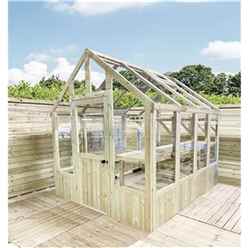 6 X 6 Pressure Treated Tongue And Groove Greenhouse - Super Strength Framing - Rim Lock - 4mm Toughened Glass + Bench + Free Install