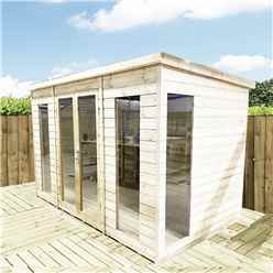 14 X 6  Pent Pressure Treated Tongue & Groove Pent Summerhouse With Higher Eaves And Ridge Height  Toughened Safety Glass + Euro Lock With Key + Super Strength Framing