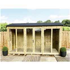 12 X 13 Reverse Pressure Treated Tongue And Groove Apex Summerhouse + Long Windows With Higher Eaves And Ridge Height + Overhang + Toughened Safety Glass + Euro Lock With Key + Super Strength