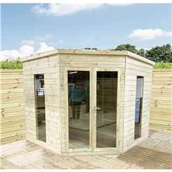 8 X 8 Fully Insulated Corner Summerhouse - 64mm Walls, Floor & Roof - 12mm (t&g) + 40mm Insulated Ecotherm + 12mm T&g) - Double Glazed Safety Toughened Windows (4mm-6mm-4mm)+ Epdm Roof + Free Install