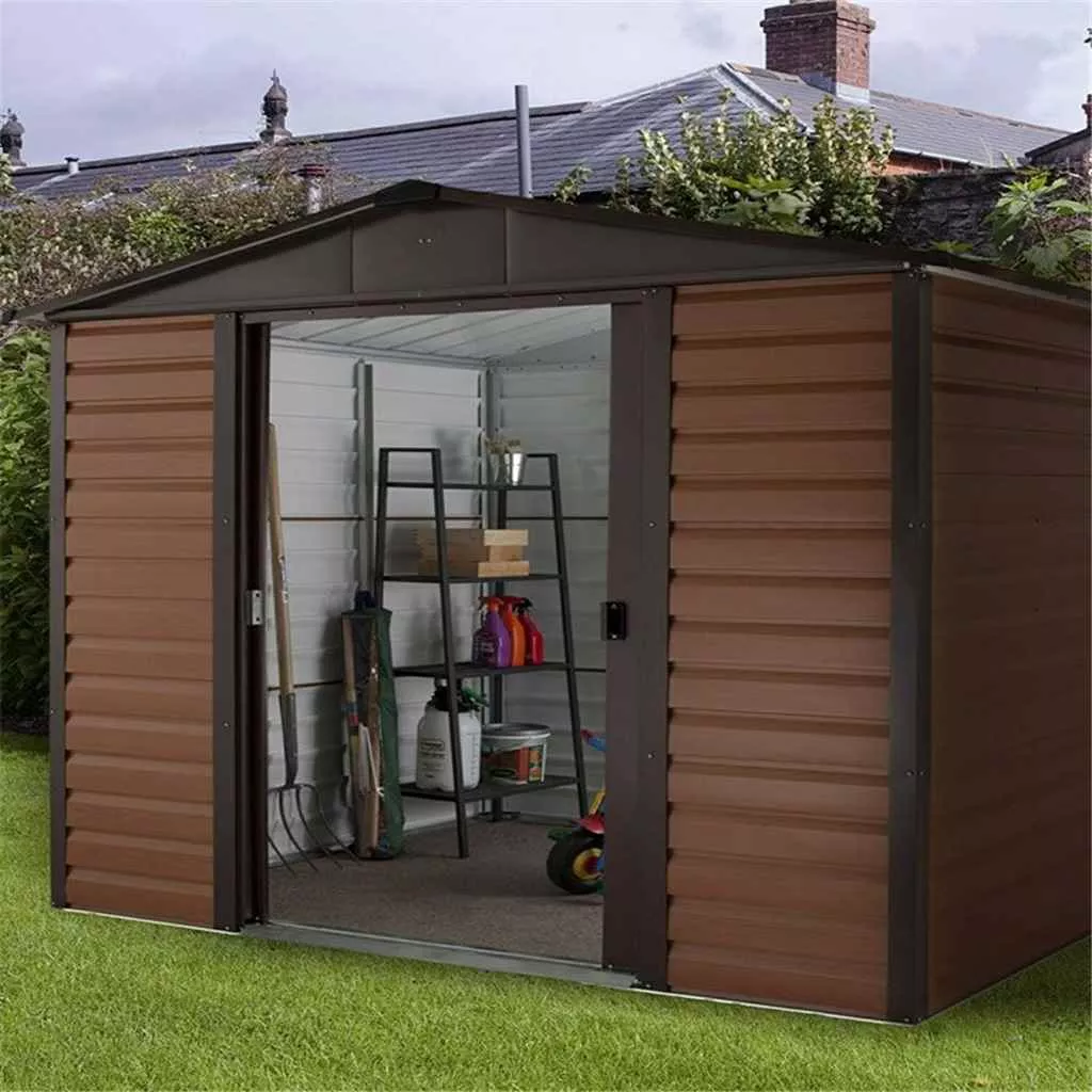 9ft 4" x 7ft 5" Woodgrain Metal Shed + Free Anchor Kit (2.85m x 2.26m) product image