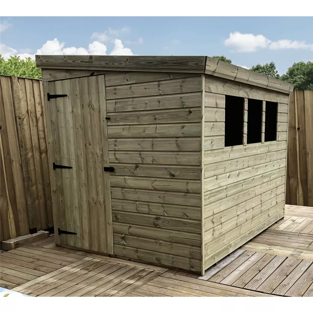 8 x 5 Reverse Pressure Treated T&G Pent Shed With 3 Windows And Single Side Door product image