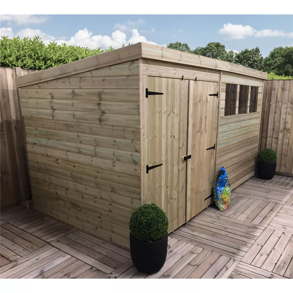 12 x 7 Pressure Treated T&G Pent Shed With 3 Windows, Double Door product image
