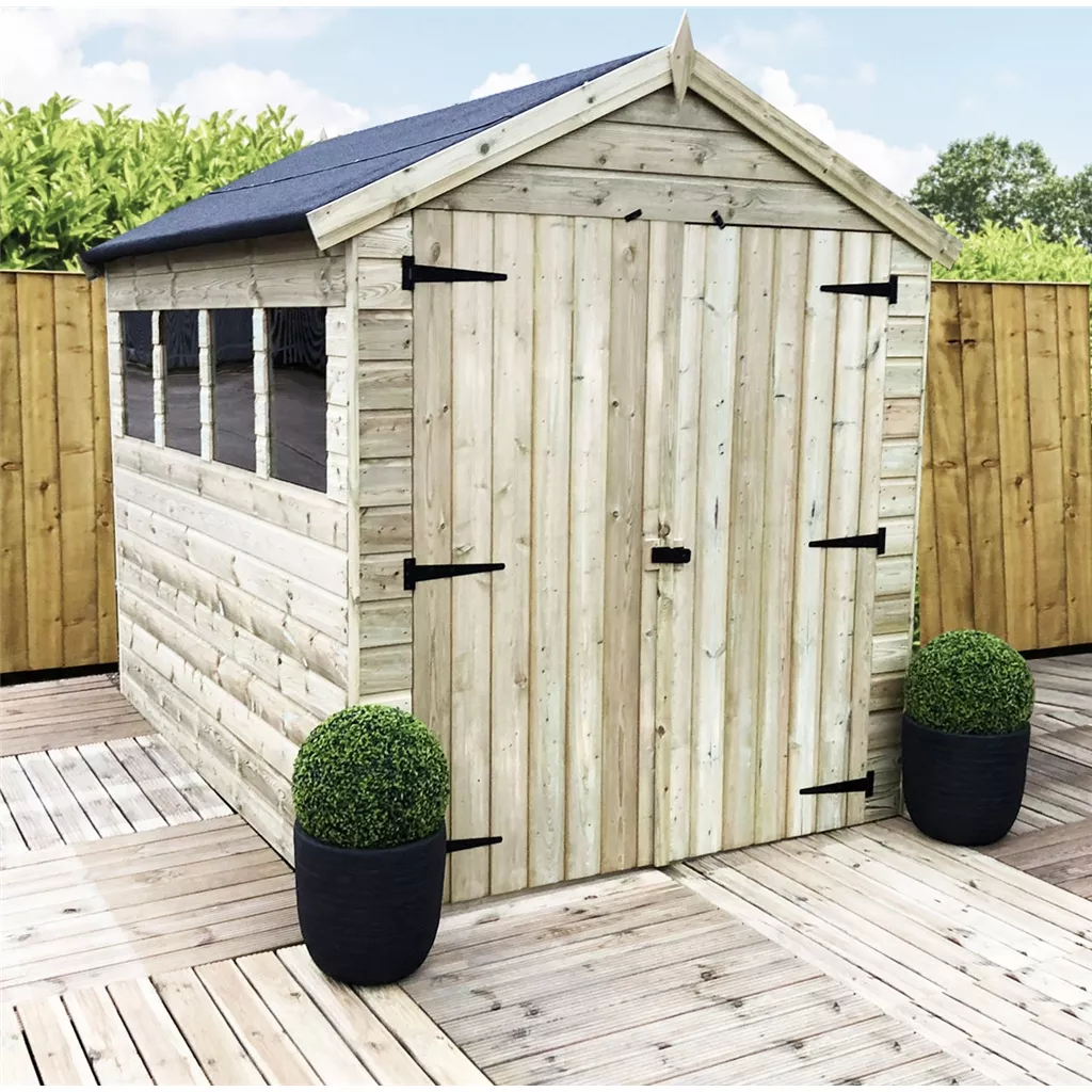 10 x 8 Premier Pressure Treated T&G Apex Shed – Higher Eaves, 4 Windows, Double Door product image