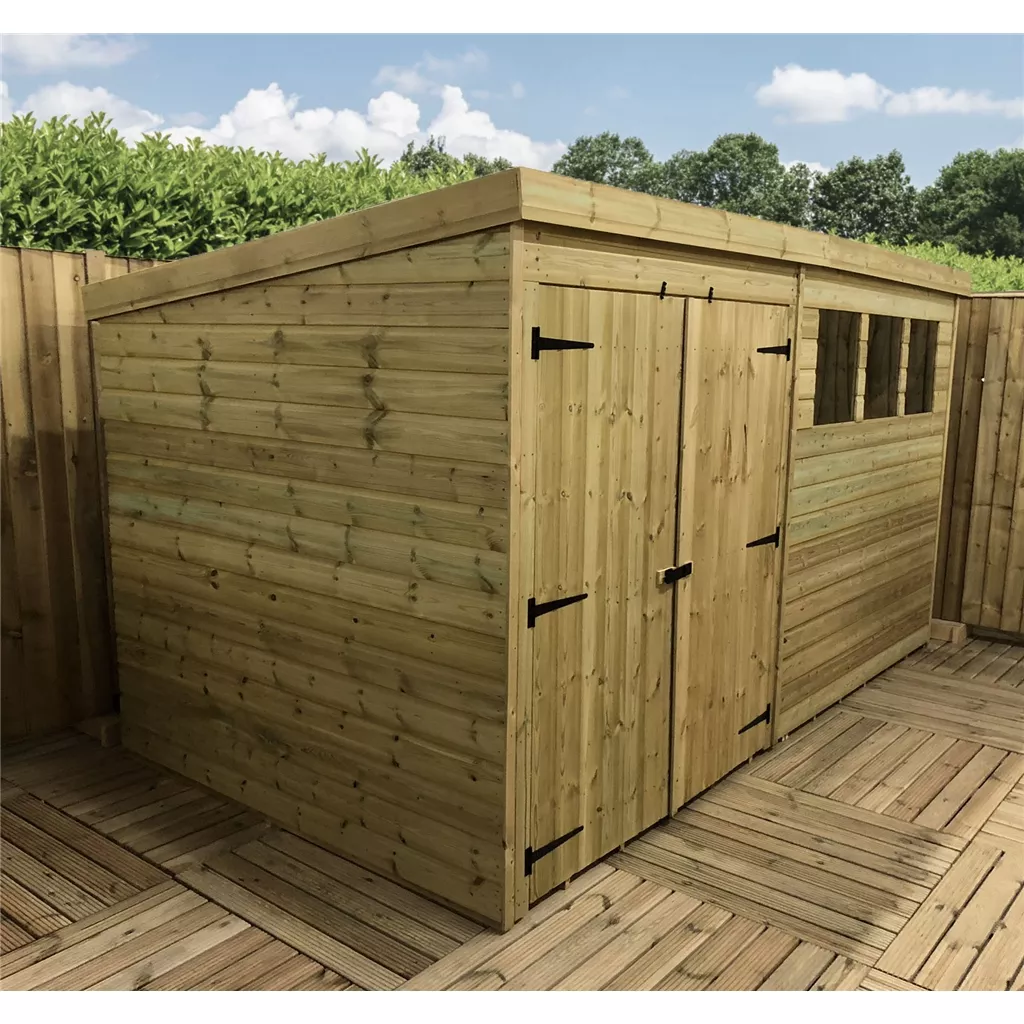 12 x 3 Pressure Treated T&G Pent Shed With 3 Windows, Double Door product image