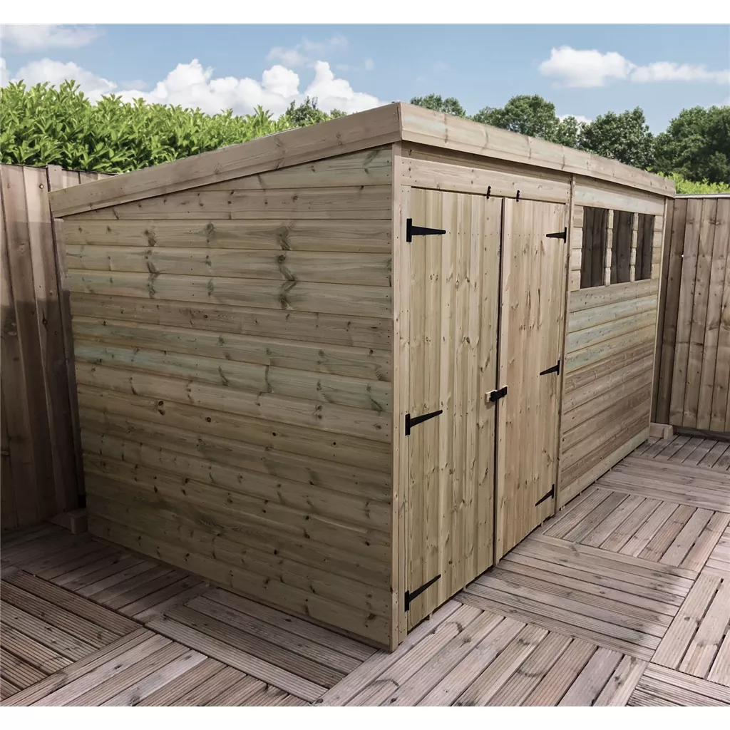 12 x 5 Pressure Treated T&G Pent Shed With 3 Windows, Double Door product image