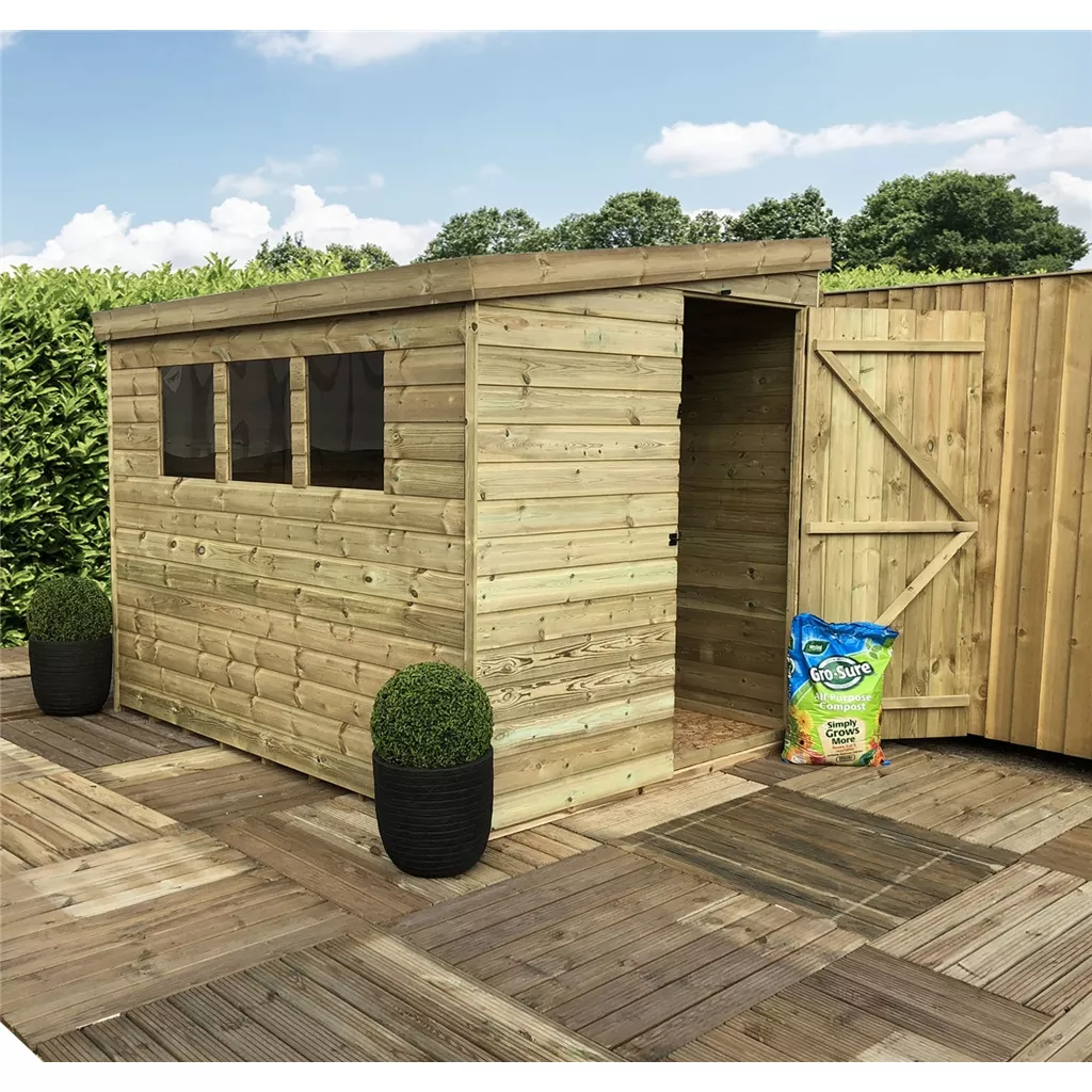 6 x 5 Reverse Pressure Treated T&G Pent Shed With 3 Windows, Single Door product image