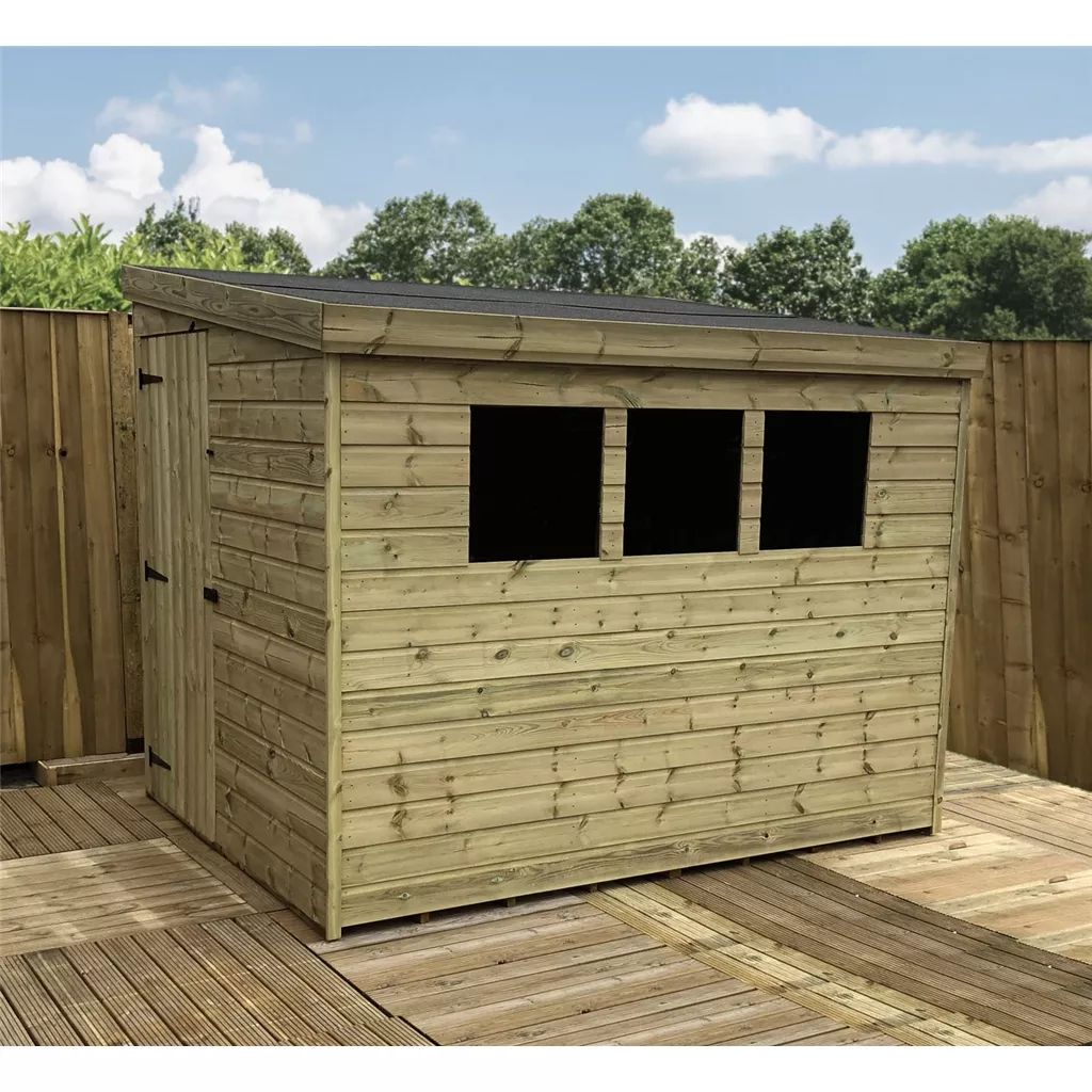 7 x 7 Reverse Pressure Treated T&G Pent Shed With 3 Windows And Single Side Door product image