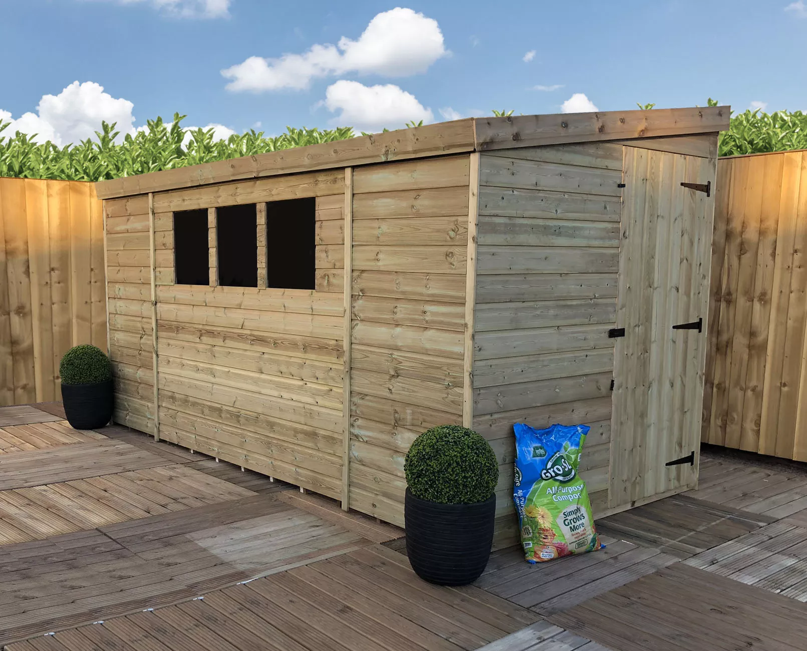 9 x 4 Reverse Pressure Treated T&G Pent Shed With 3 Windows, Single Door product image