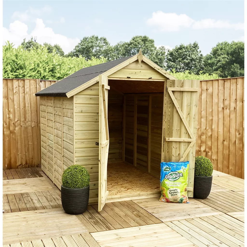 8 x 6 Windowless Pressure Treated T&G Double Doors Apex Shed (low Eaves) product image