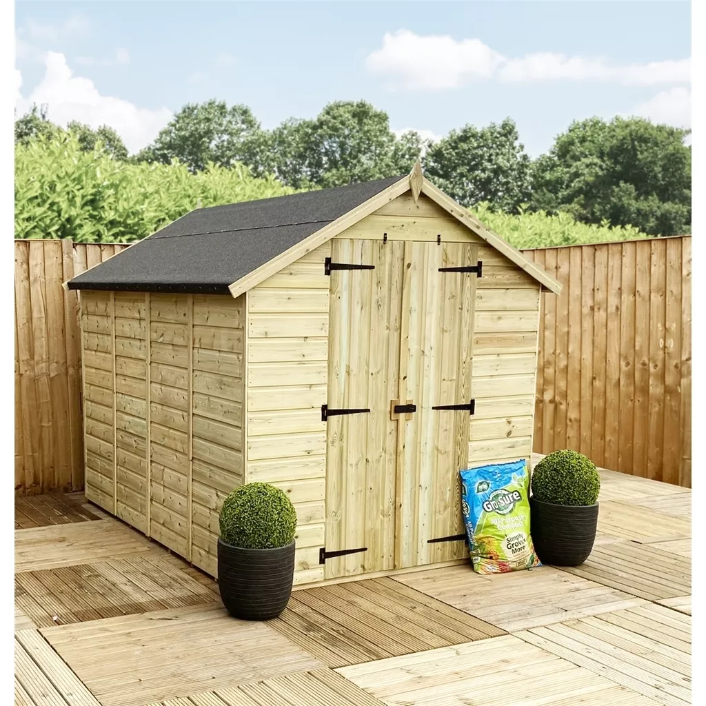 12 x 8 Windowless Pressure Treated T&G Apex Shed + Double Doors + Low Eaves product image