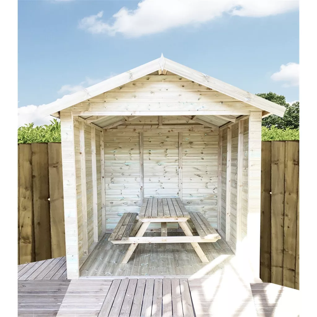 8 x 7 Premium Outside Dining Shelter / Smoking Shelter - Pressure Treated T&G Apex - Includes 6ft Picnic Bench product image