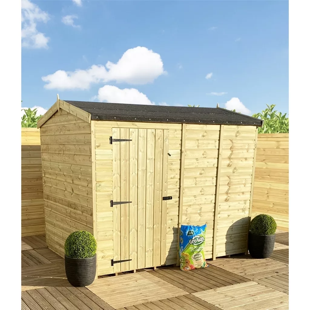 11 x 8 Reverse Windowless Pressure Treated T&G Single Door Apex Shed – High Eaves product image