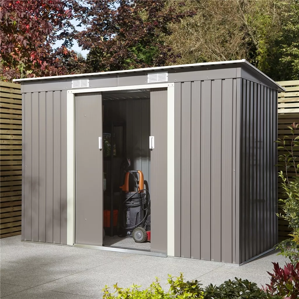 8 x 4 Double Door Metal Pent Shed – Light Grey product image