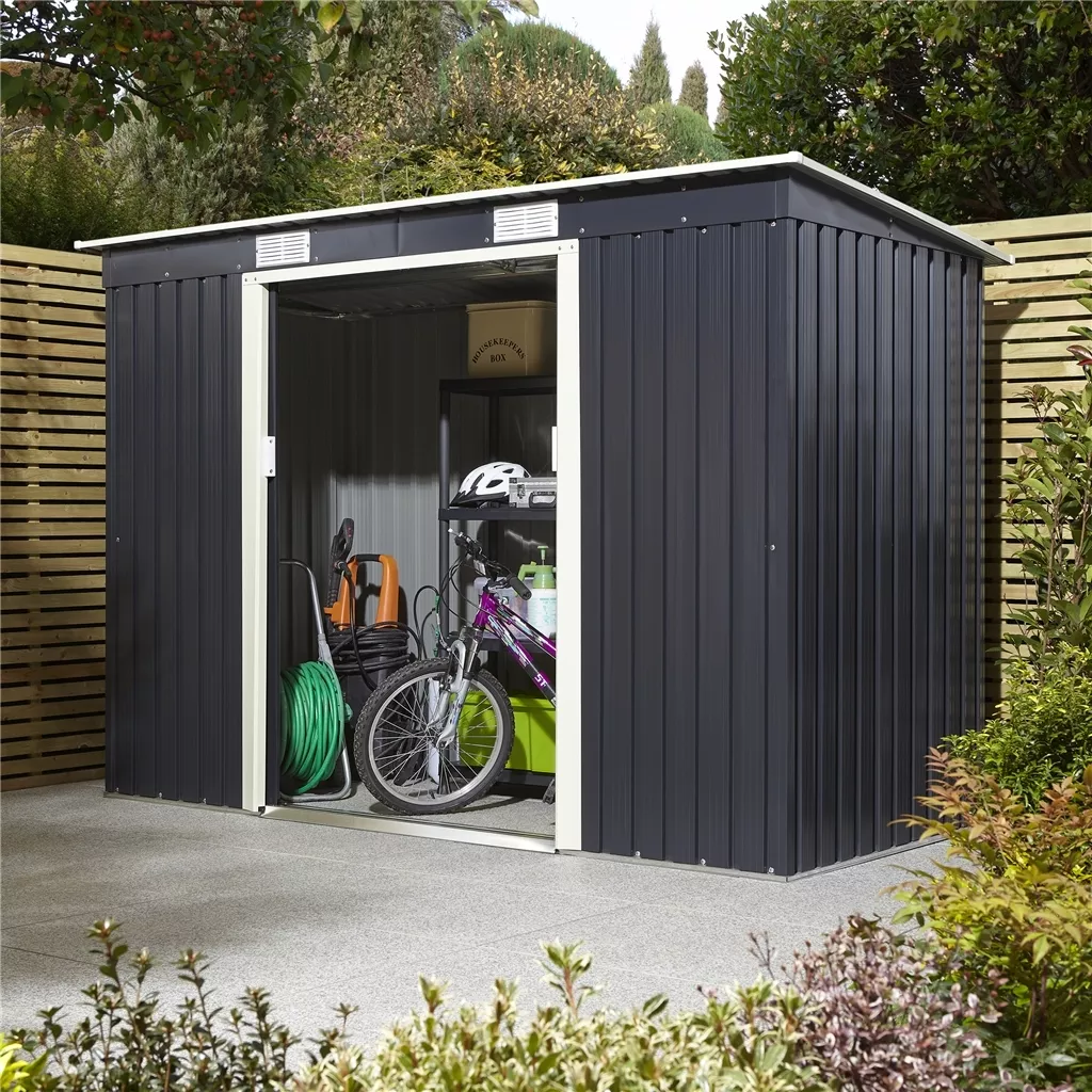 8 x 4 Double Door Metal Pent Shed – Dark Grey product image