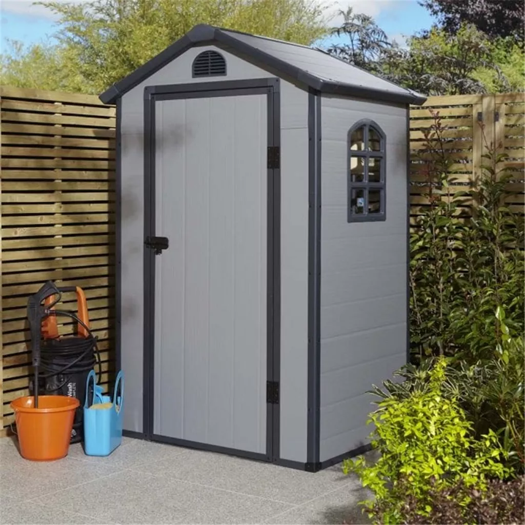 4ft x 3ft Deluxe Stratton Plastic Shed Single Door Apex Shed With Foundation Kit - Light Grey product image