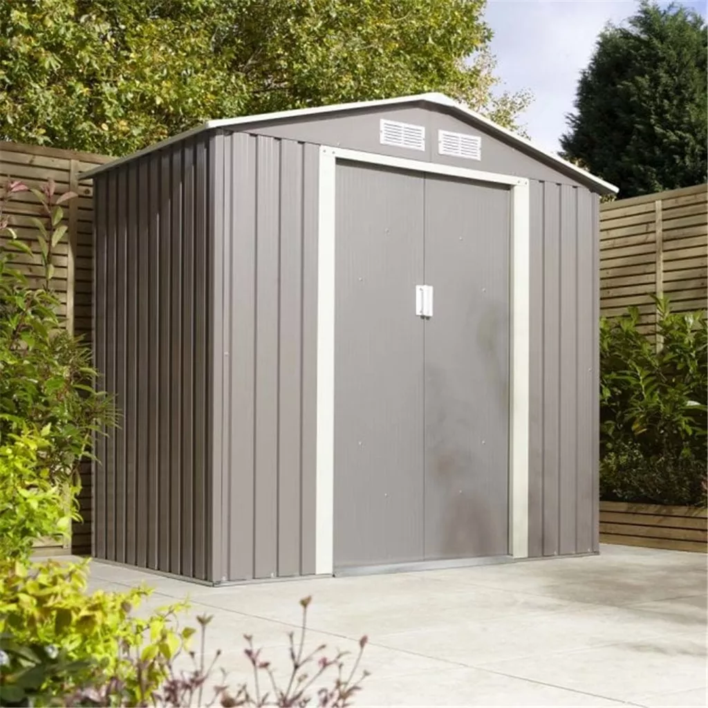 6 x 4 Deluxe Ironwood Metal Apex Shed – Double Door, Assembly & Foundation Kit – Light Grey product image